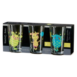 Ritzenhoff & Breker Kinderbecher Set, 3 Gläser mit lustigen Monster Motiven.