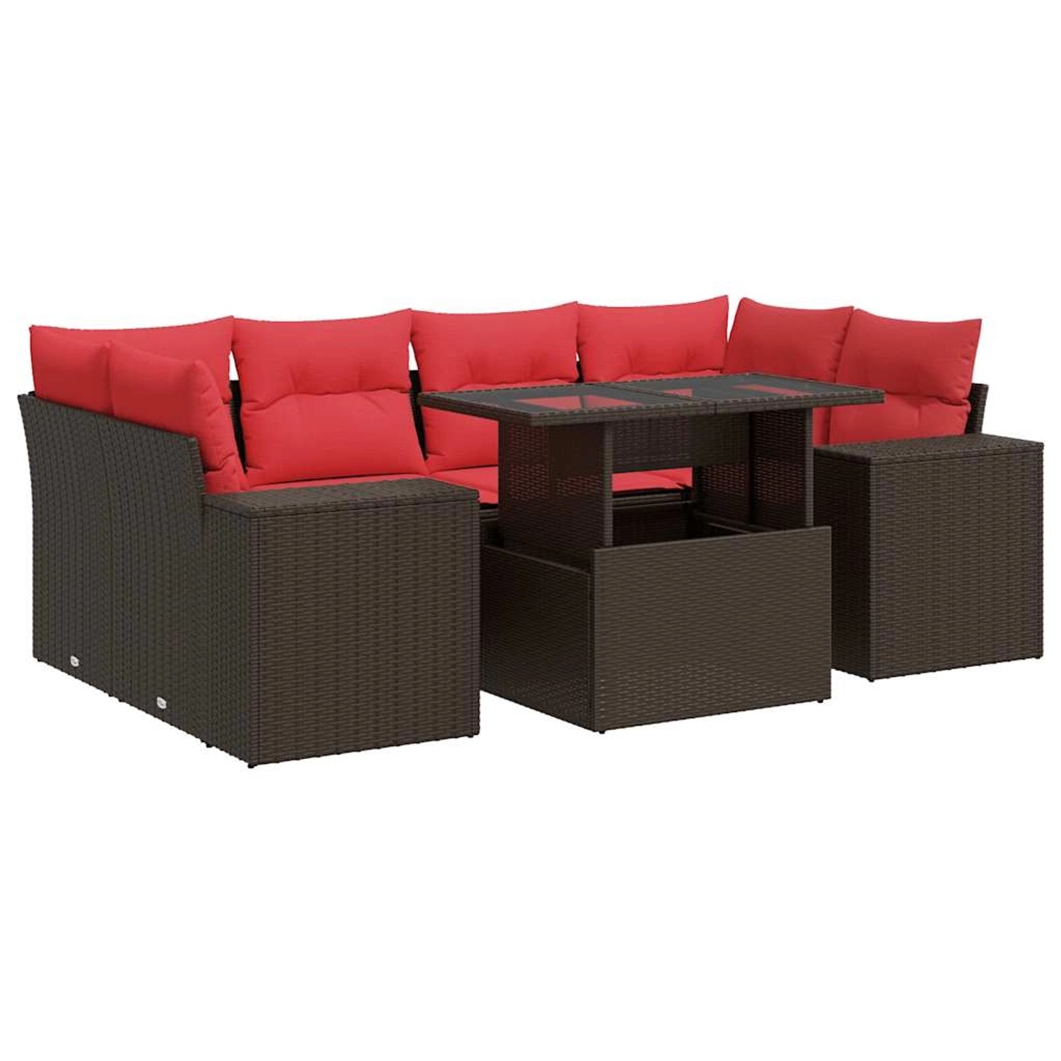 vidaXL 7-Tlg Garten-Sofagarnitur mit Kissen Braun Poly Rattan 3326755