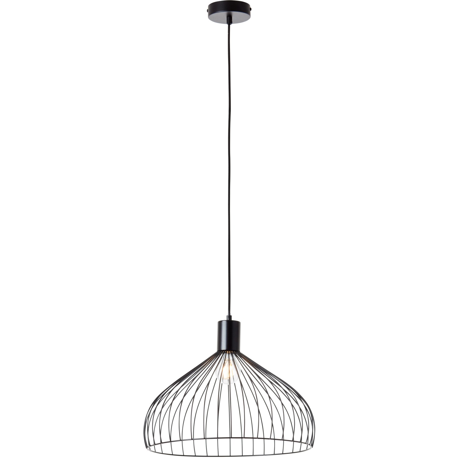 Schwarze, moderne Brilliant Pendelleuchte Blacky Ø 40 cm mit filigranem Drahtdesign.