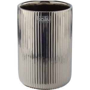 baliv Zahnputzbecher aus Keramik in Chrom mit Rillen-Optik.