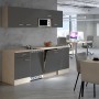 Flex-Well Büroküche Morena, 210 cm, basaltgrau/San Remo Eiche hell, mit E-Geräten und Spüle.