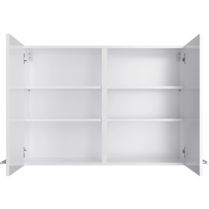 Weißer Optifit Küchen-Hängeschrank Bengt932, 100 cm breit, mit offenen Türen und zwei Einlegeböden.