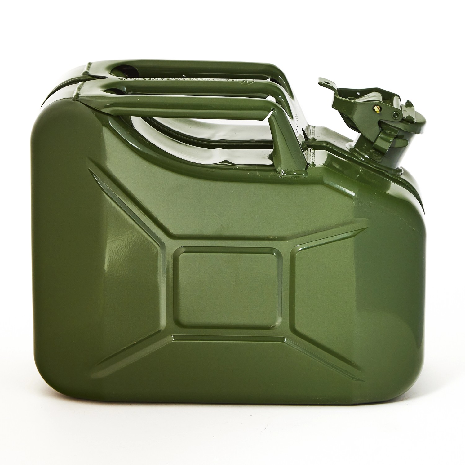 Olivgrüner 10L BW Kraftstoffkanister aus Metall, TÜV-geprüft, für Benzin, Diesel & E10.