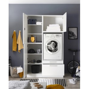 Respekta Hauswirtschaftsraum Set Clara, weiß matt, mit Waschmaschinenschrank und Hochschrank. Praktische Stauraumlösung.