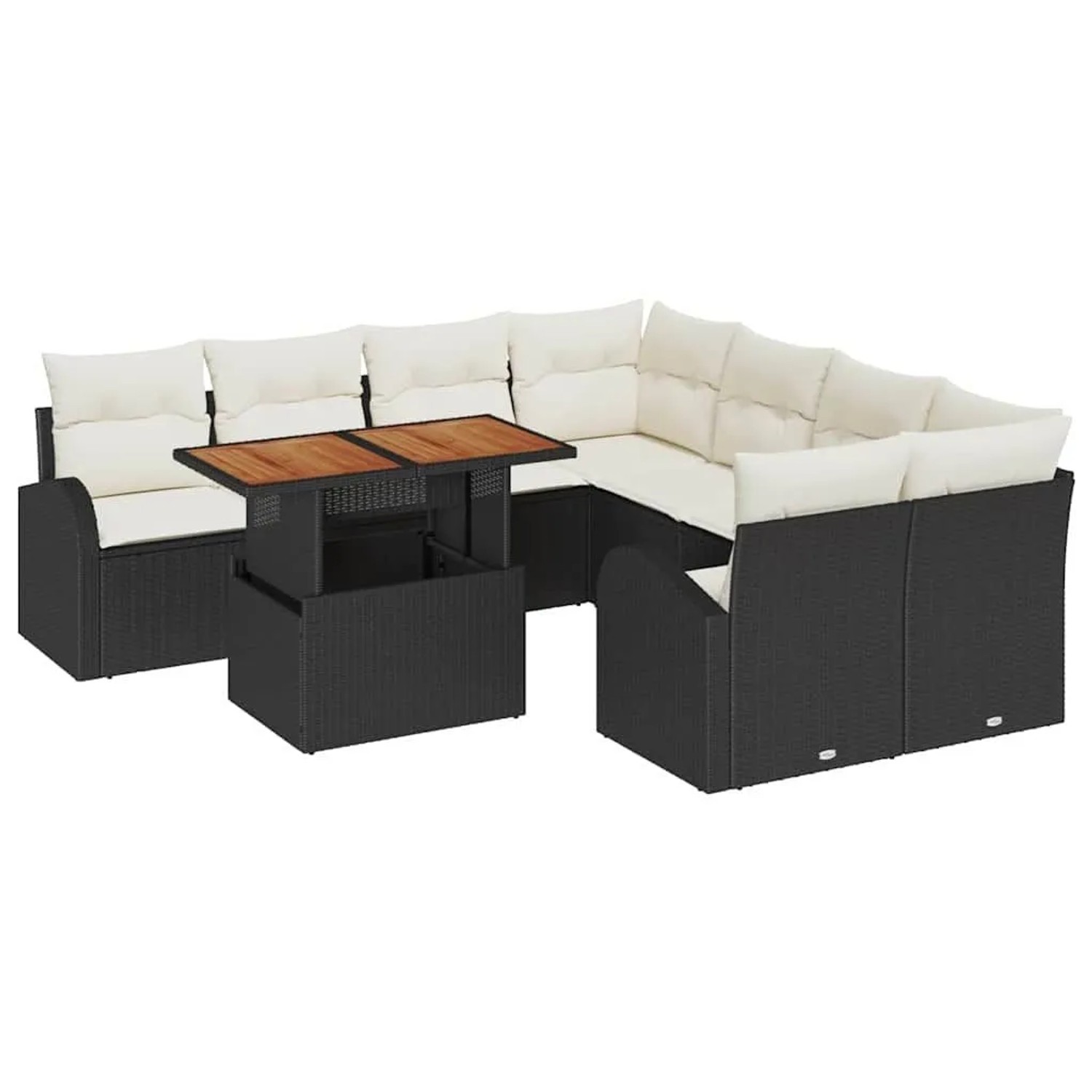vidaXL Garten-Sofa-Set mit Kissen 9-Tlg Schwarz und Creme 3349564