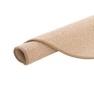 Gerollter, runder Snapstyle Natur Teppich aus Wolle, Berber-Stil, Farbe Karamell, 160cm Durchmesser.