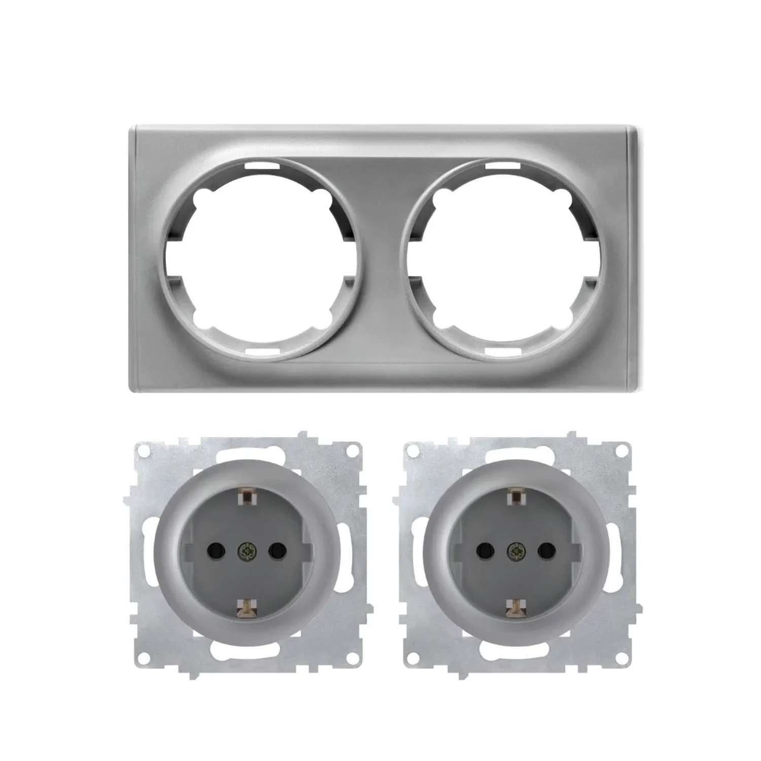 OneKeyElectro 2x Schuko Steckdose mit Abdeckrahmen 2fach Unterputz Waagerecht Grau