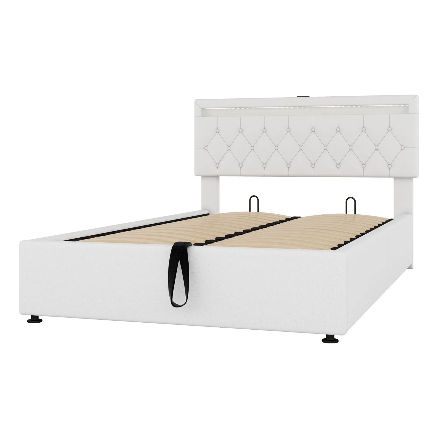 okwish Polsterbett 140x200cm mit LED USB Stauraum Schlafzimmer Weiß ohne Matratze