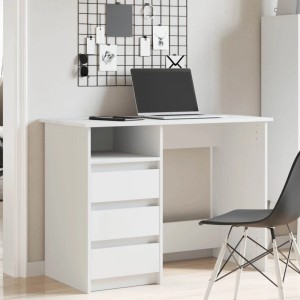 Weißer vidaXL Schreibtisch (102x50x75 cm) aus Holzwerkstoff mit Schubladen und Ablage.