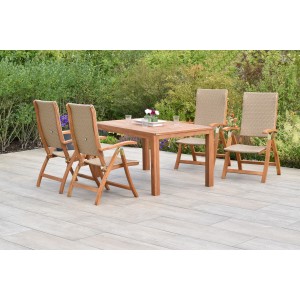 Merxx Capri Gartenmöbel-Set, 5-teilig, mit Ausziehtisch (150/200x90 cm) und 4 Klappsesseln.