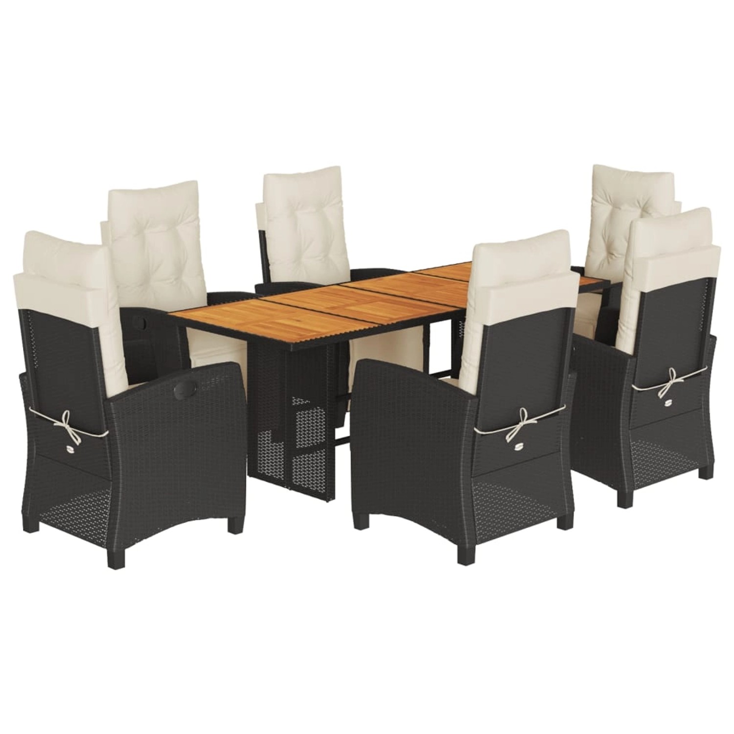 vidaXL 7-Tlg Garten-Essgruppe mit Kissen Schwarz Poly Rattan 3212934