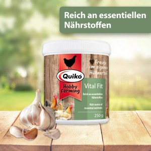 Quiko Hobby Farming Vital Fit, 250g: Ergänzungsfutter mit Knoblauch für Vögel.