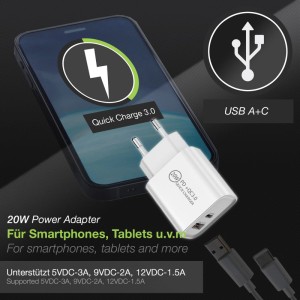 SOTECH USB A USB C Netzteil 20W Quick Charge 3 Weiß