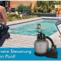 Summer Fun Sandfilteranlage Best Clean Smart mit WiFi-Stecker und Pool im Hintergrund.