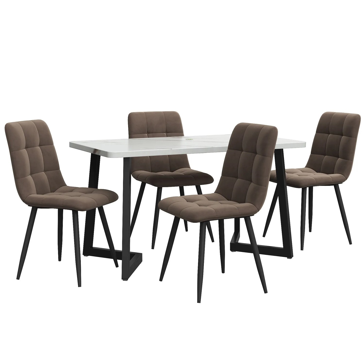 Merax Essgruppe 5-tlg mit 117x68cm Esstisch  4 Samtstühle Braun  Tischbeine Schwarz
