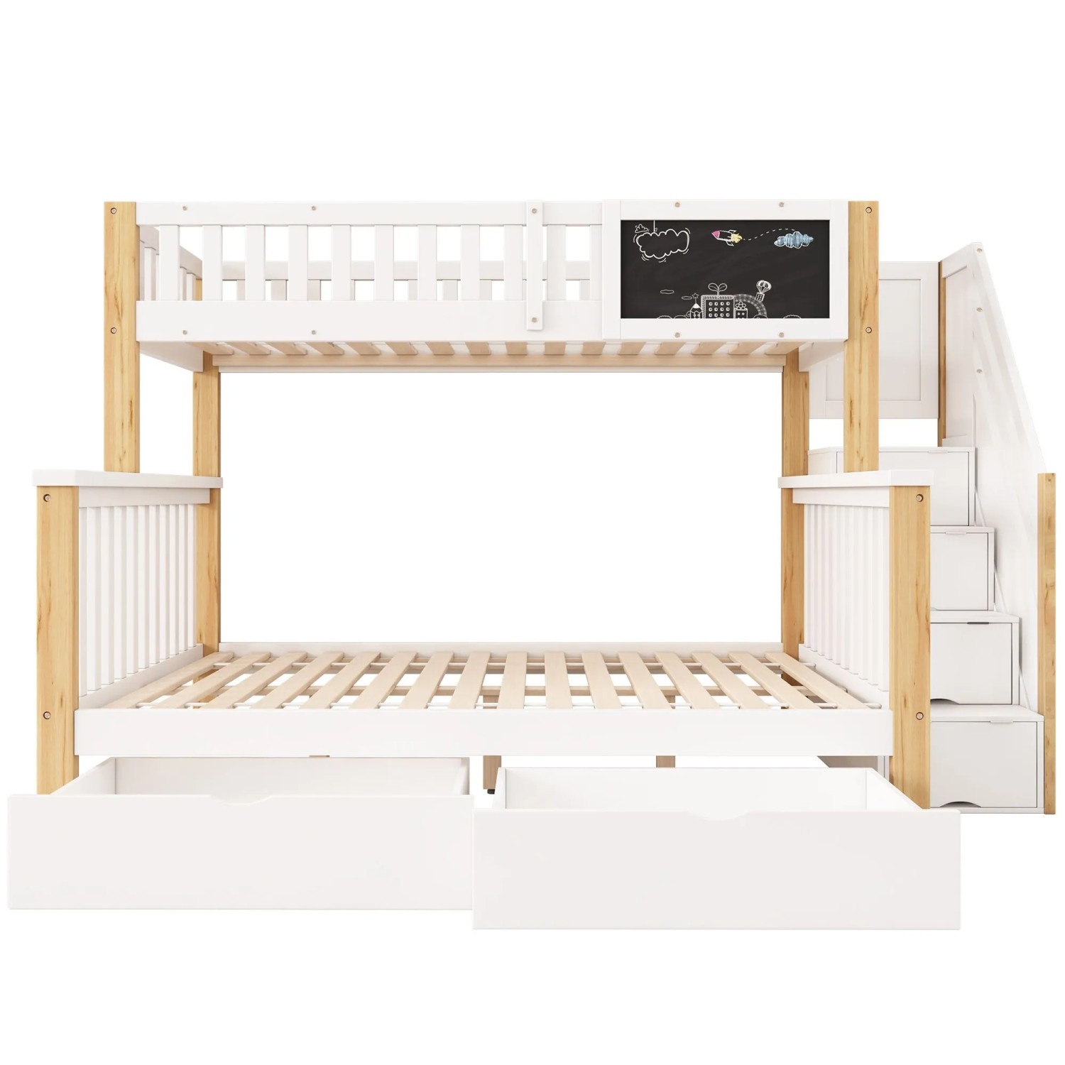 Merax Etagenbett 90 x 200 140 x 200 cm mit Tafel Schubladen Weiß Eiche