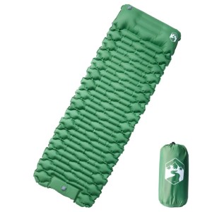 Grüne, selbstaufblasende Isomatte mit Kissen und Packsack für Camping & Outdoor.