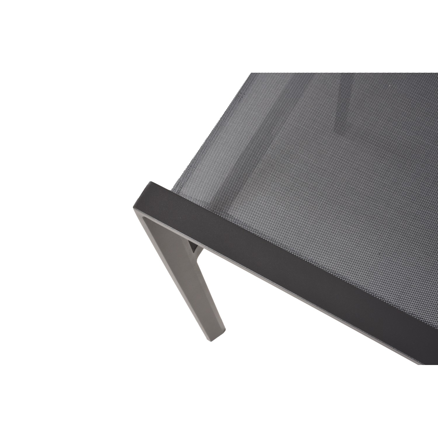 Detailaufnahme: Dunkelgraues Gartenmöbel-Set Rana, Aluminiumgestell mit Kunststoffgewebe.