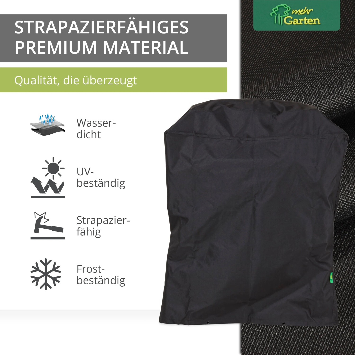 Schwarze Mehr Garten Schutzhülle für rechteckigen Gasgrill, wasserdicht und UV-beständig.