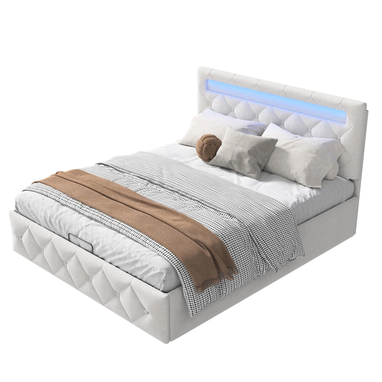 PXloue Doppelbett Schubladenbett 160x200cm mit Stauraum Verstellbares Kopfteil&LED