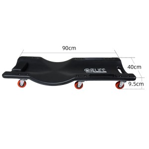 Schwarzes CCLIFE Rollbrett/Werkstattliege mit Kopfstütze und 6 Rollen. Werkstatteinrichtung.