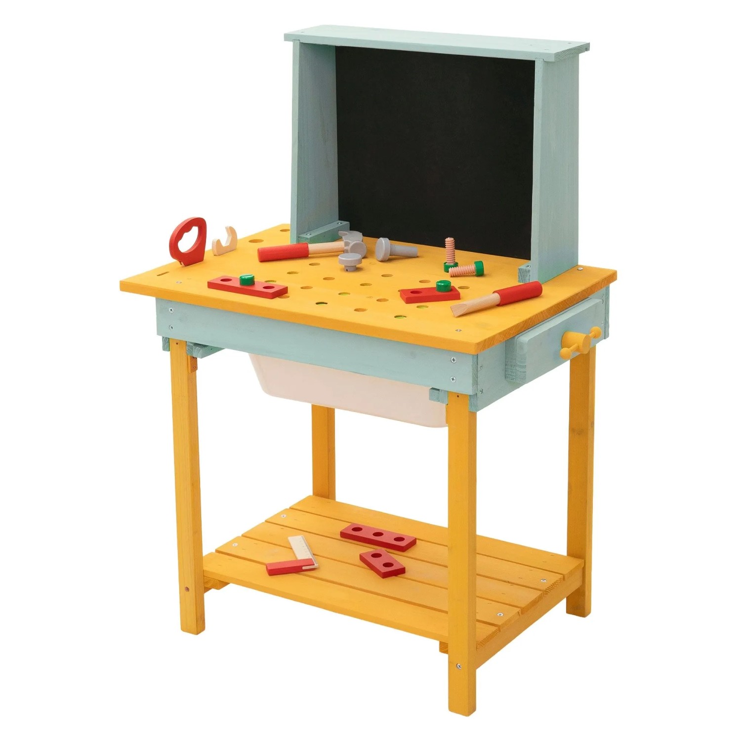 Joyz Kinder Spiel- und Werkbank aus Holz ‎101x37x81 cm ‎Gelb-Türkis