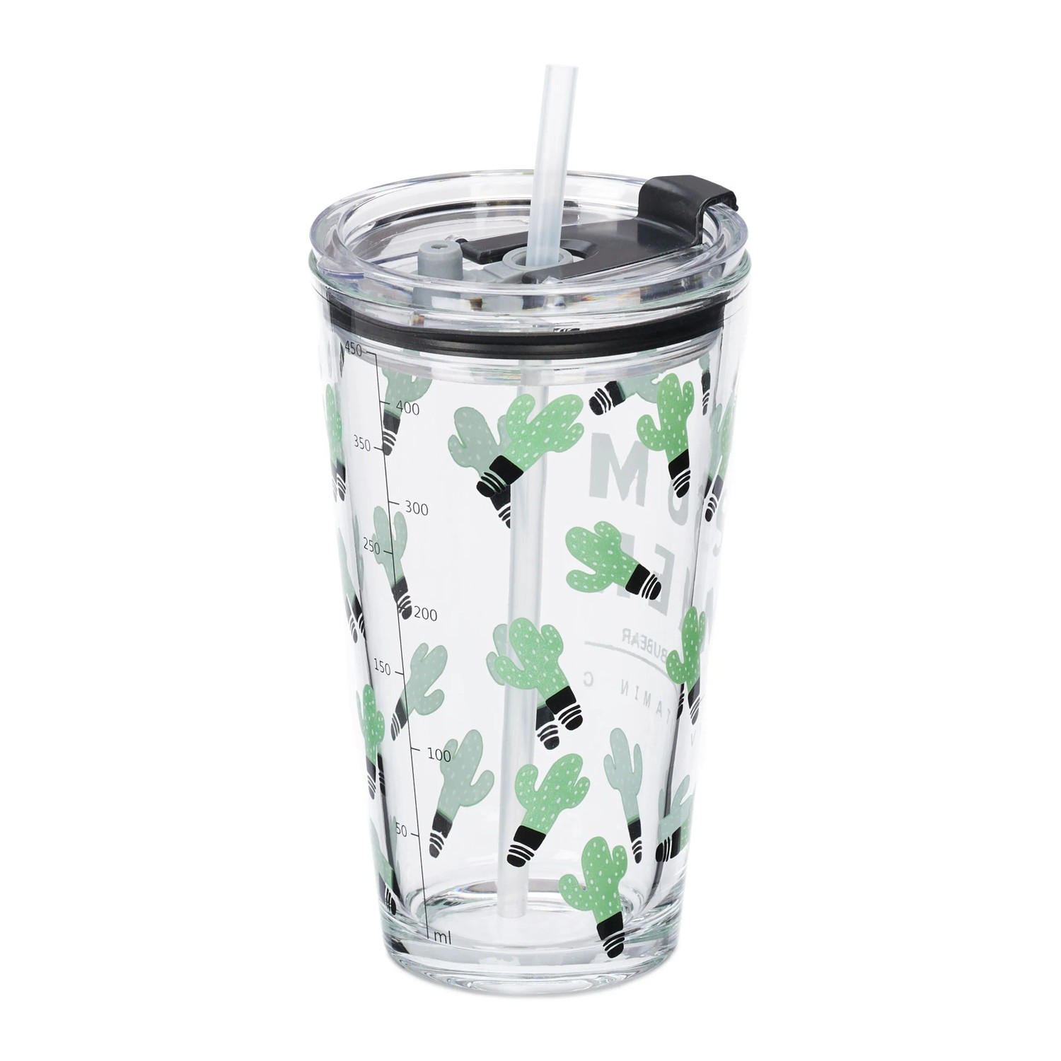 Relaxdays 4er Set Trinkgläser Glas Transparent mit Deckel und Strohhalm Spülmaschinenfest 15,5 cm x 9 cm x 9,5 cm 410 g