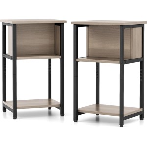 Costway 2er Set Nachttisch mit Ablage Sofatisch