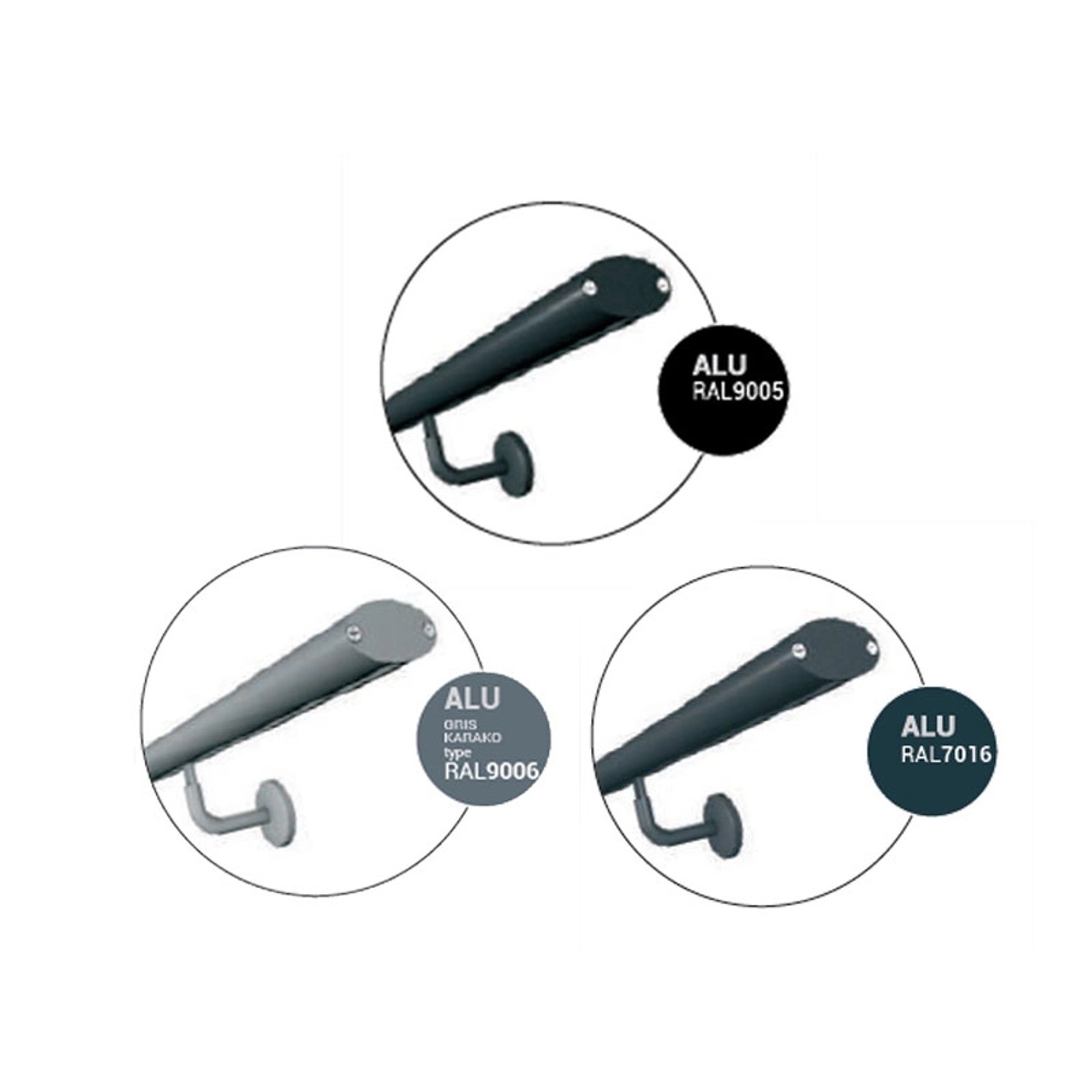 Kordo Wandhandlauf-Set Prestio in Anthrazit, Aluminium, verschiedene Farben.