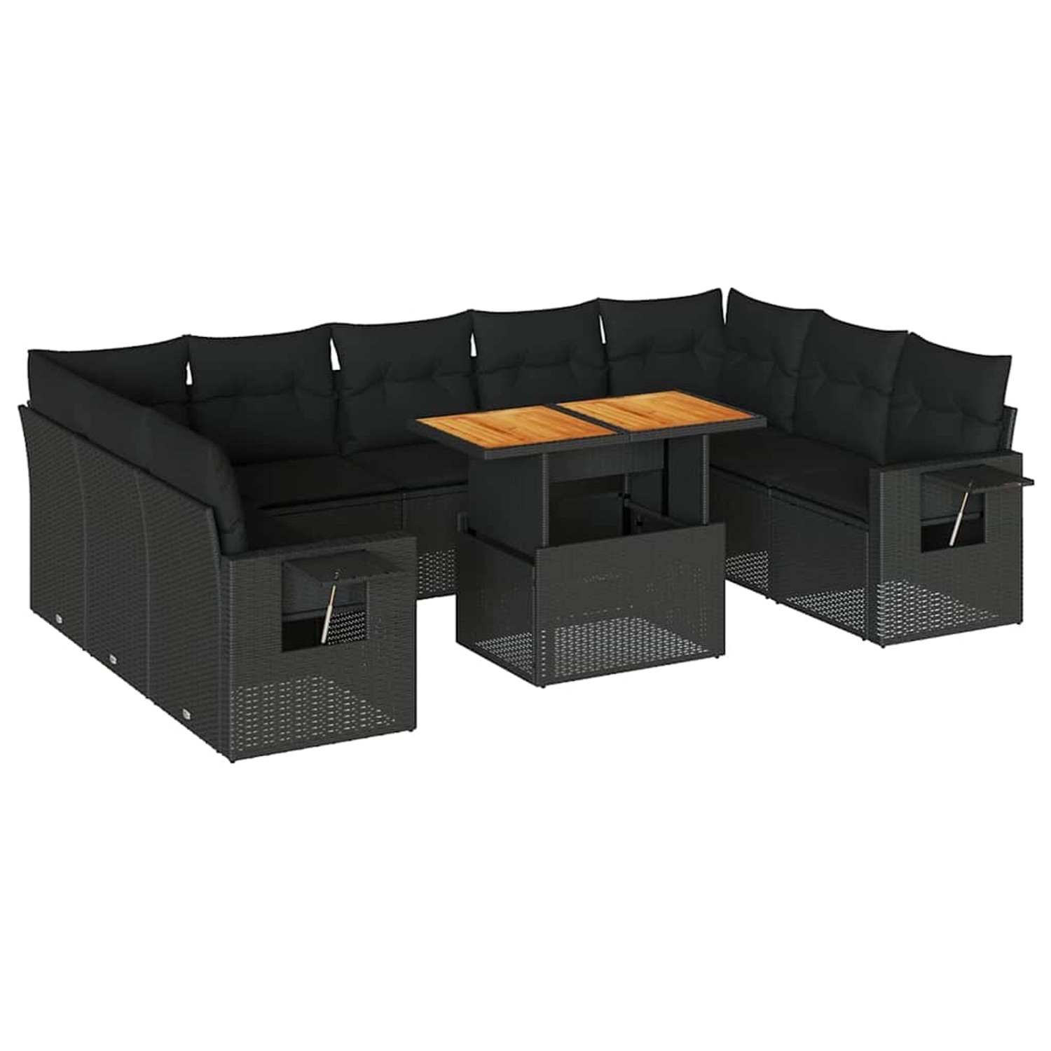 vidaXL 10-Tlg Garten-Sofagarnitur mit Kissen Schwarz Poly Rattan 3327191 günstig online kaufen