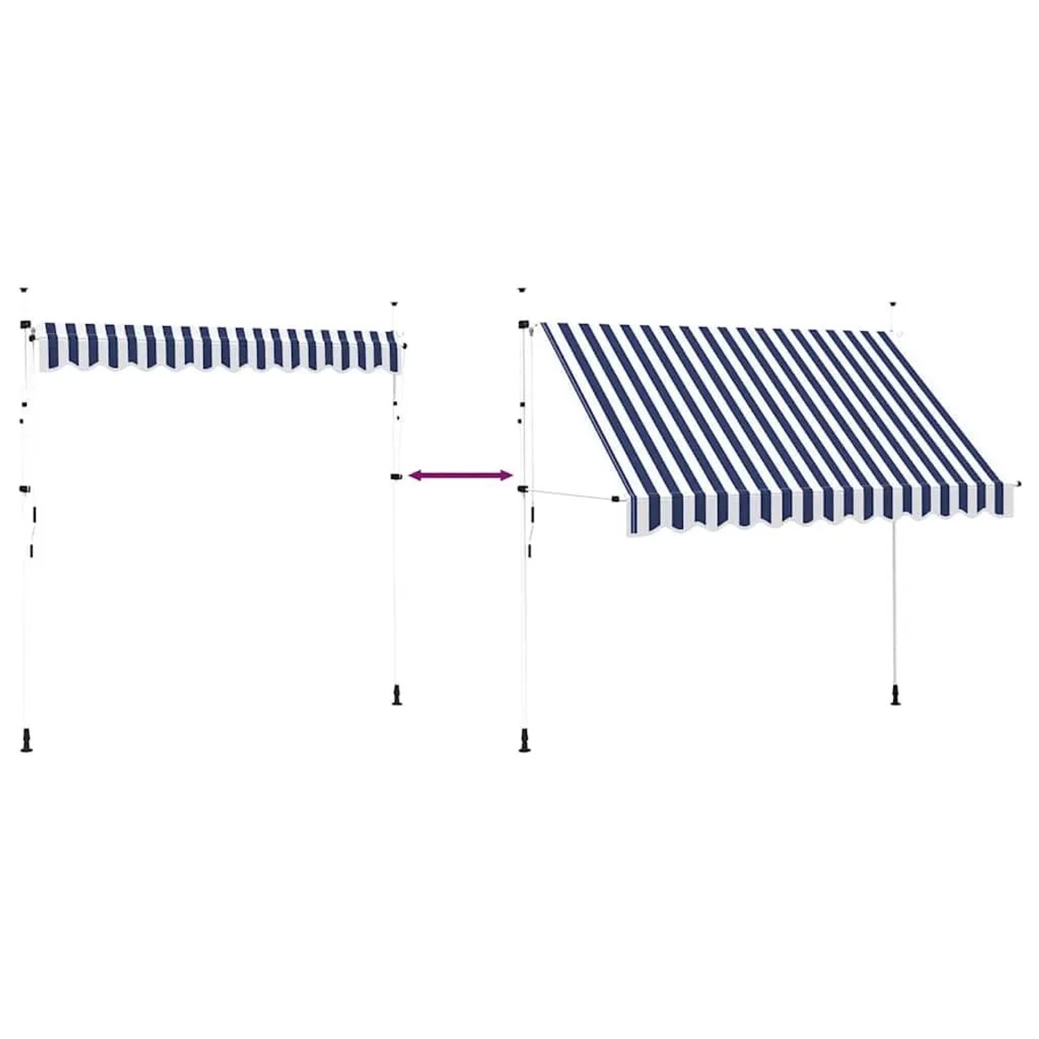 vidaXL Einziehbare Markise, 300 cm, blau-weiß gestreift, mit Handkurbel.