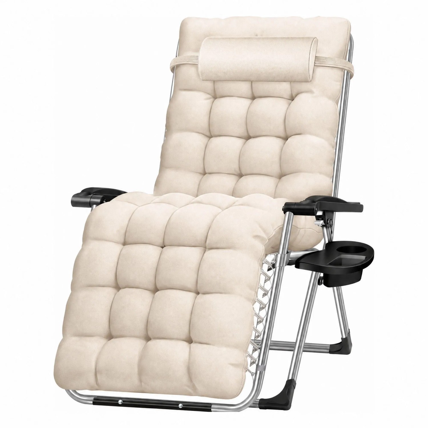KESSER Sonnenliege Klappbar mit Getränkehalter und Auflage Beige