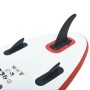 Detailaufnahme der Finnen eines rot-weißen, aufblasbaren SUP-Surfboards von vidaXL.