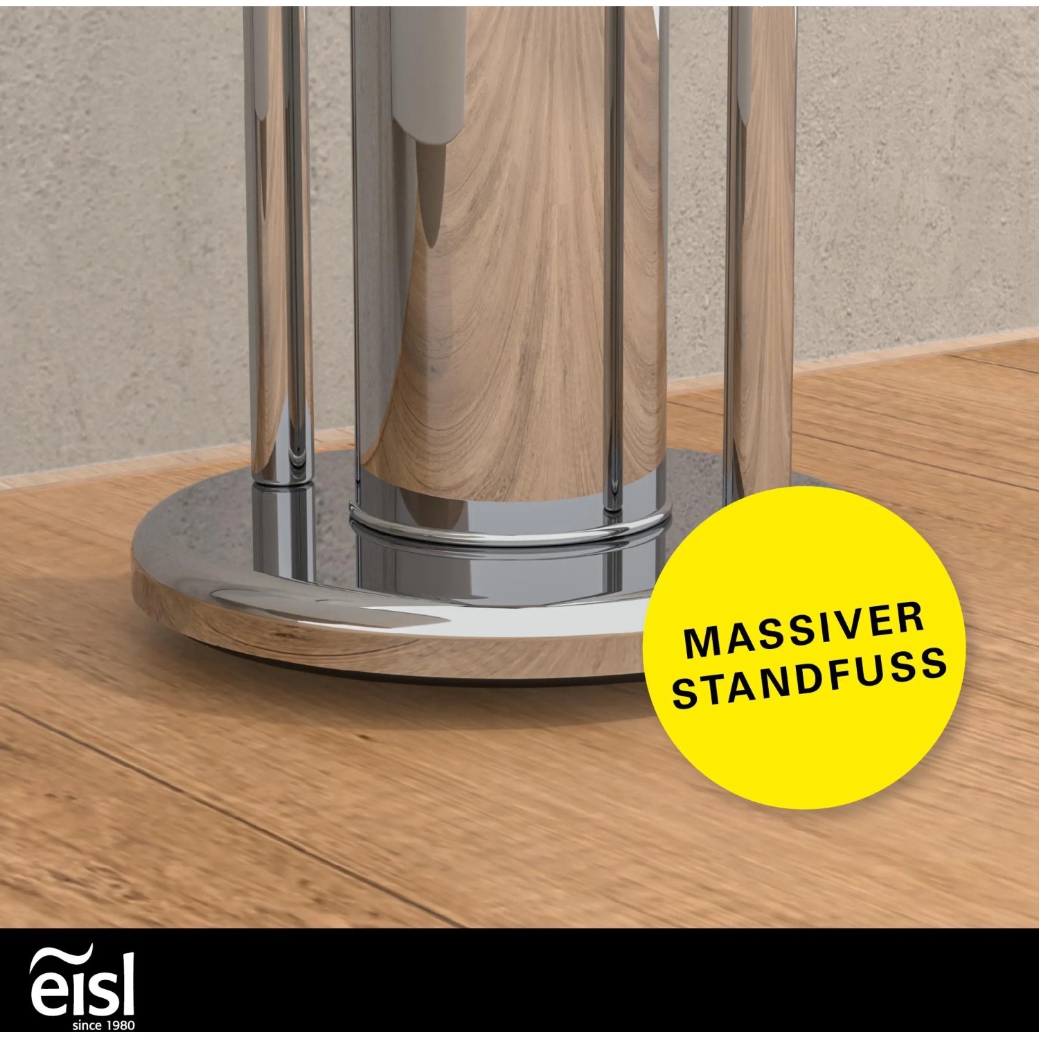 Detailaufnahme: Eisl Stand WC-Set Chrom mit massivem Standfuß.