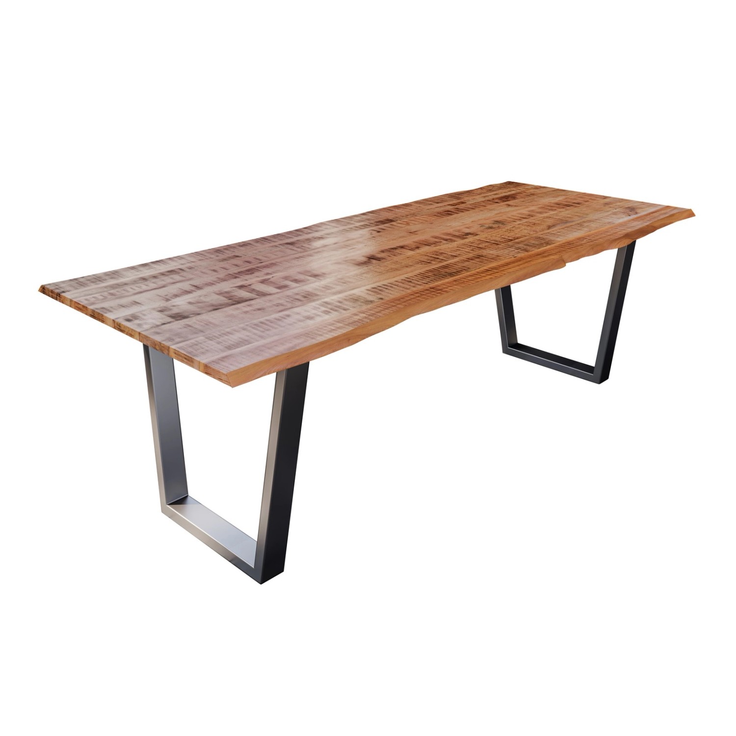 SAM Esstisch Baumkante Mango Natur mit silbernem V-Gestell, 220x100 cm.