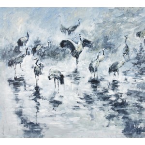Erismann Fototapete Guido Maria Kretschmer Kraniche Blau, Malerei mit Kranich-Motiv.