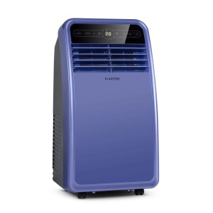 Lila Klarstein Metrobreeze New York Smart 7k Klimaanlage mit Display und Rollen.