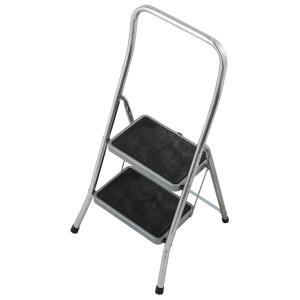 Krause Klapptritt Toppy XL mit 2 Stufen, silberfarben, mit Sicherheitsbügel und gummierten Trittflächen.
