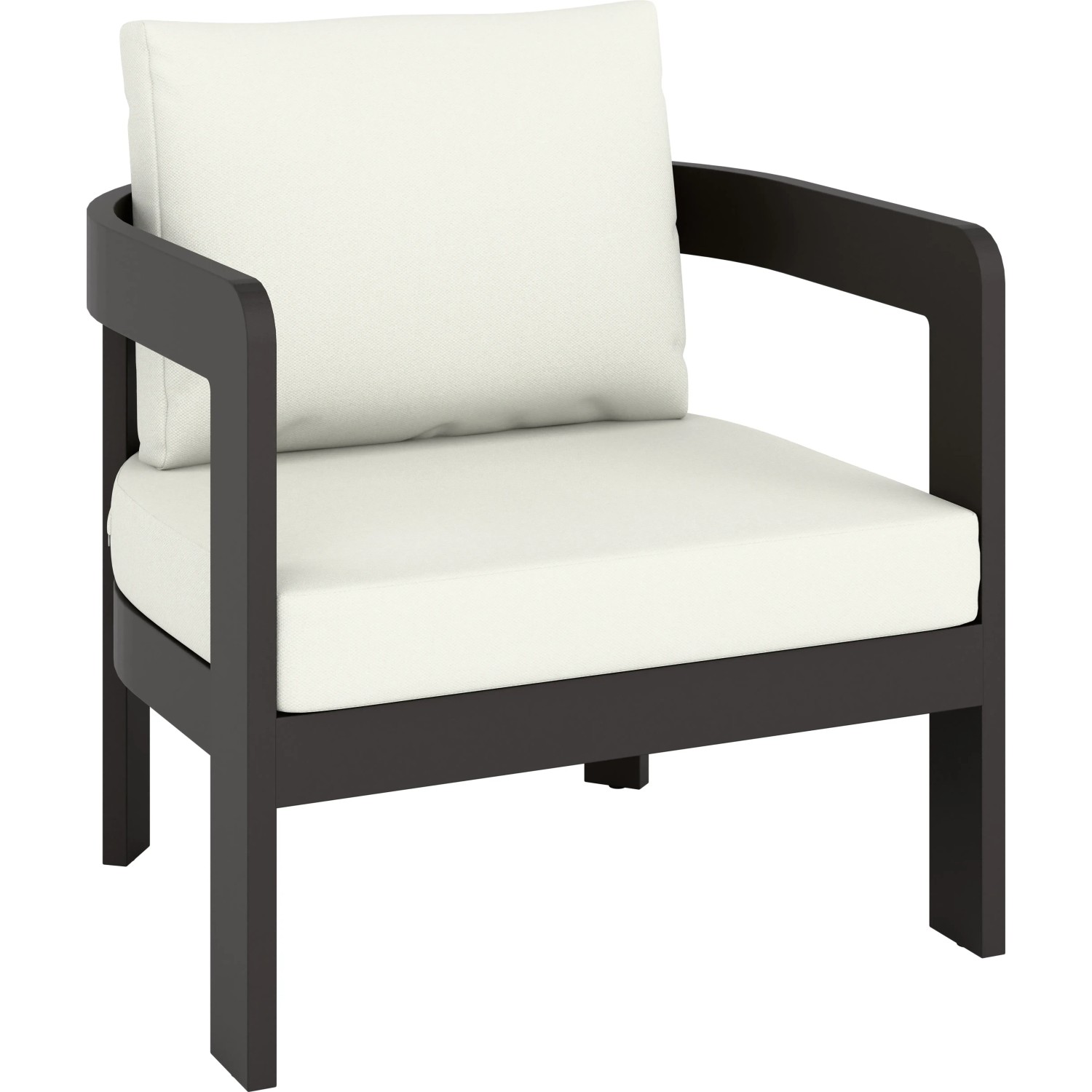Sessel der 4-teiligen Lounge-Gruppe Sorreno, Aluminium Anthrazit mit weißen Kissen.