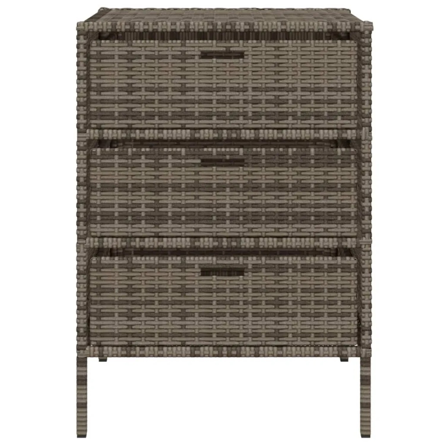 Grauer VidaXL Gartenschrank aus Poly Rattan mit 3 Schubladen, 55x59x80 cm.