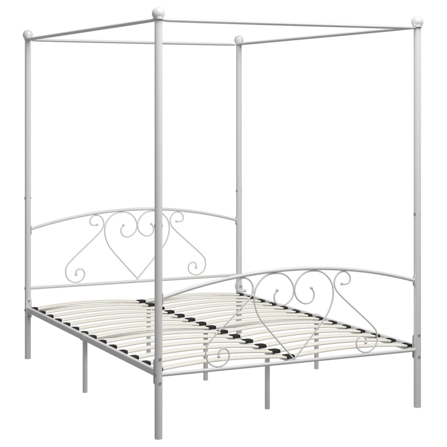 vidaXL Himmelbett, Baldachin Bett-Gestell Weiß Metall 160 x 200 cm günstig online kaufen