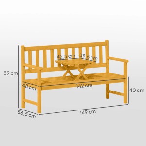 Outsunny Gartenbank 2-Sitzer Akazienholz 149L x 56 5B x 89H cm Teak