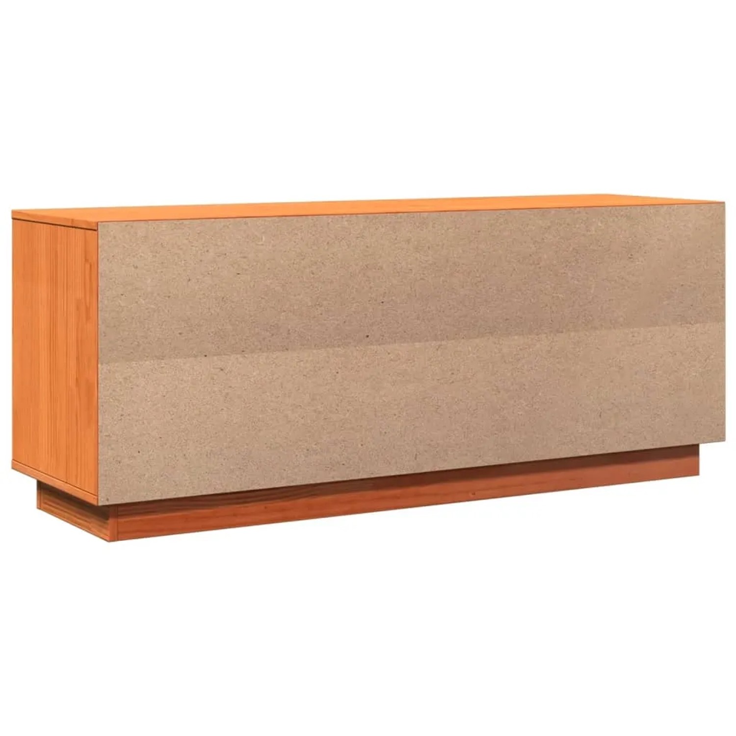 Wachsbrauner Schuhschrank aus massivem Kiefernholz, rechteckige Schuhkommode mit heller Rückwand.