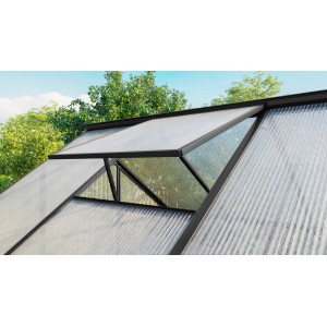 Vitavia Alu-Dachfenster Triton, schwarz, ohne Glas, für Gewächshäuser zur Belüftung.