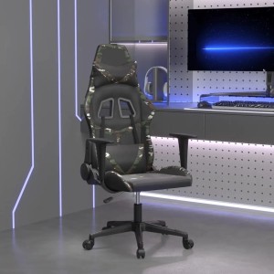 Gaming-Stuhl mit Massagefunktion, schwarz/Tarnfarben, Kunstleder. Bürostuhl für komfortables Spielen.