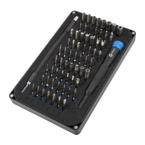 iFixit Mako Precision Bit-Set, 66-teilig, mit Schraubendreher und verschiedenen Bits in Aufbewahrungsbox.