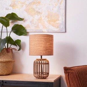 Brilliant Tischleuchte Woodrow, Ø 24 cm, Natur. Design-Tischlampe aus Bambus für gemütliches Licht.