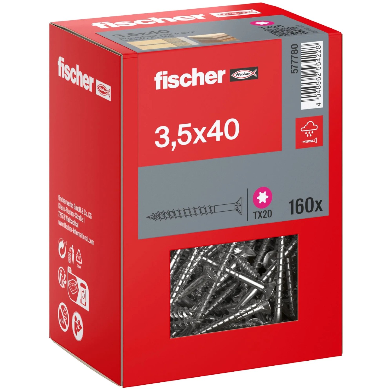 Fischer Schraube PowerFast II A2 Senkkopf TX Teilgewinde Ø 3,5 x 40 mm 160 Stk