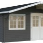 Palmako Gartenhaus Britta, 426x426 cm, dunkelgrau-weiß lackiert, mit Doppeltür und Fenster.