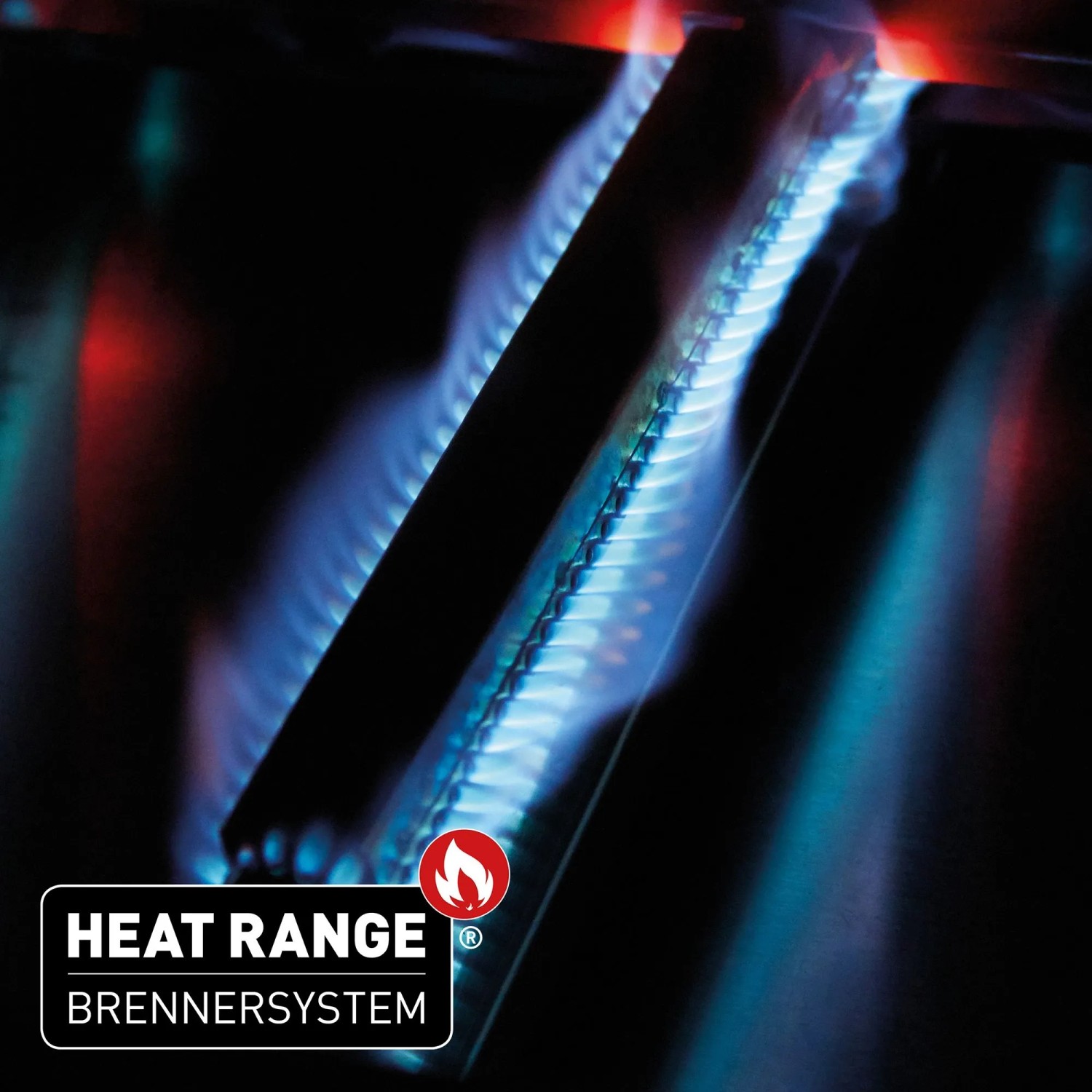Detailaufnahme: Enders Gasgrill Monroe Pro 3 SIKR Turbo Heat Range Brennersystem mit blauer Flamme.